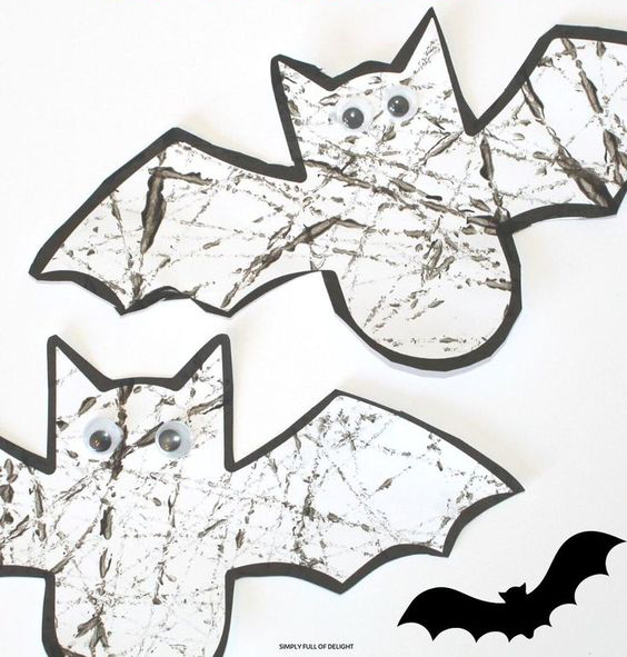 Marble Paint Bats Halloween Art Project