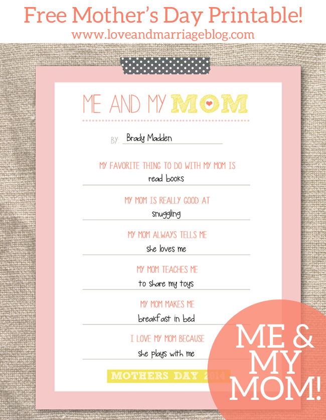 Mother's Day Free Printable - Me and My Mom!