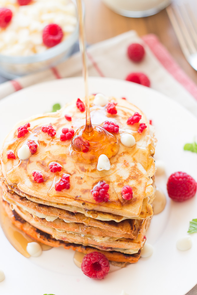 White Chocolate Raspberry Pancakes - Valentine's Day Breakfast