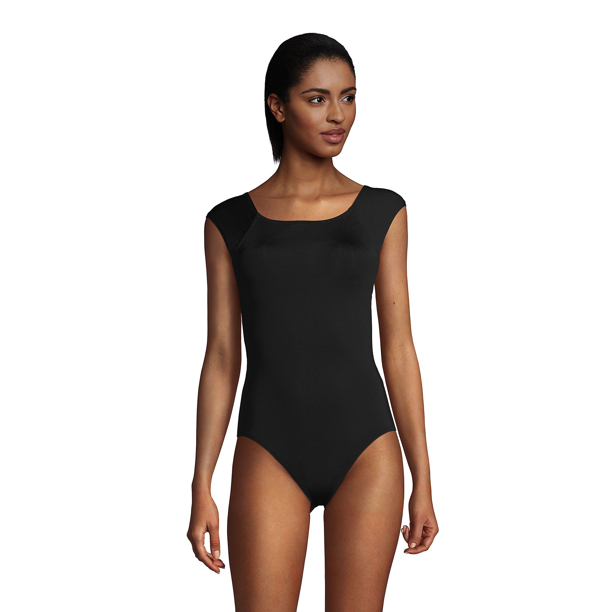 Women's Chlorine Resistant Tummy Control Cap Sleeve One Piece Swimsuit from Lands End