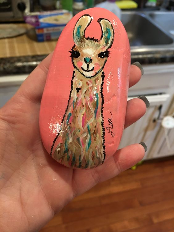 Llama Rock Painting Idea