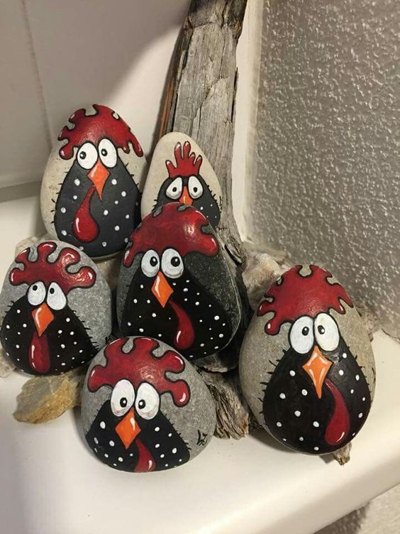 Super cute rooster painted rocks