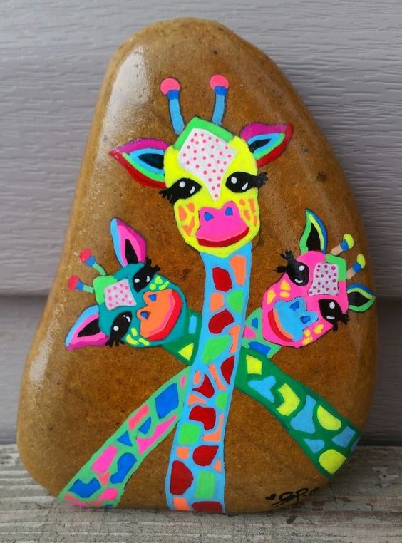 Giraffe Rock Painting Idea