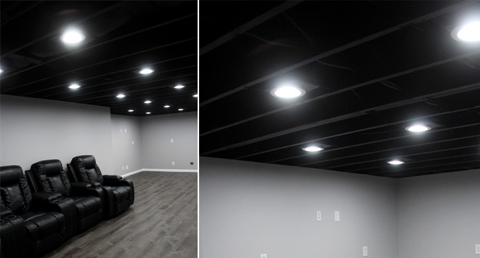 Our Painted Basement Ceiling Black, Basement Exposed Joist Lighting System