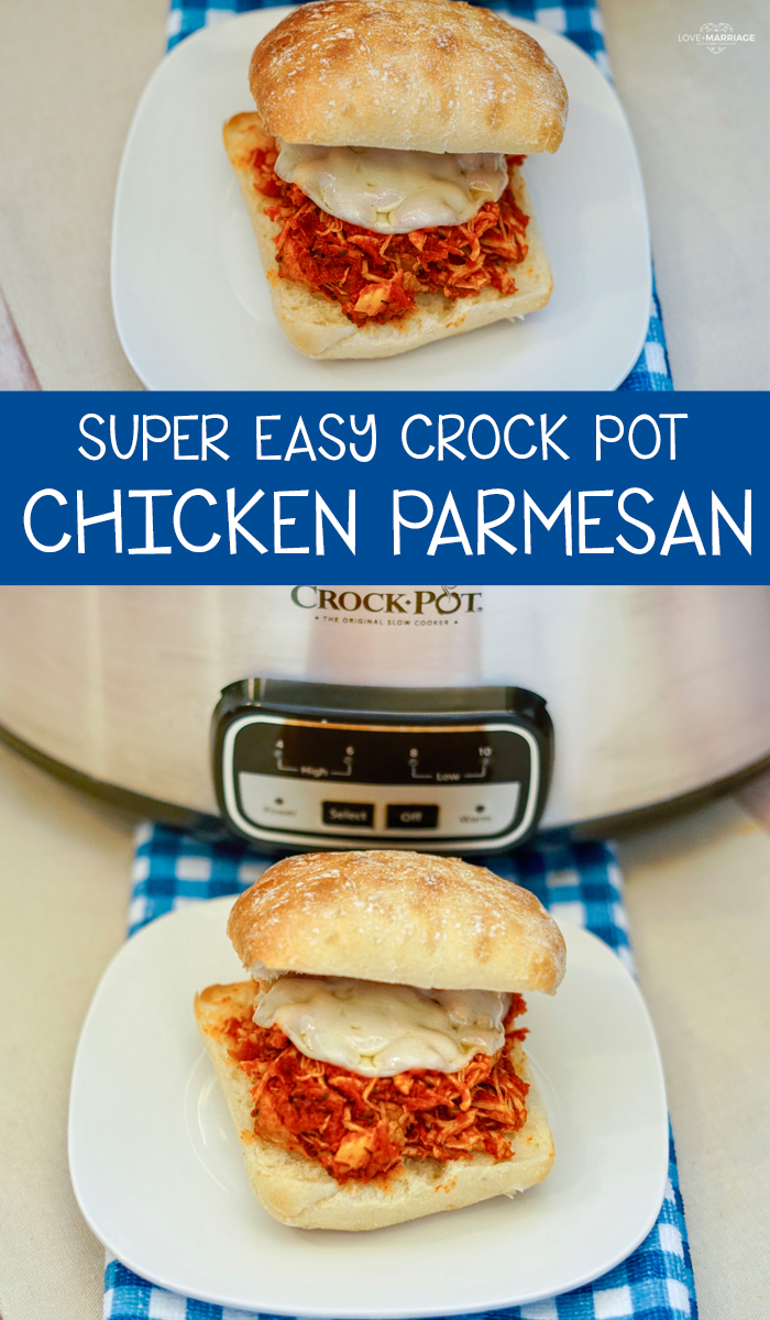 Chicken Parmesan Sandwich in the Crock Pot is super easy and tastes really great. All you need is your Slow Cooker and just four ingredients.