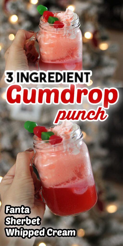 This Gumdrop Punch is my kids new favorite Christmas treat. It's super fun to make for a holiday movie night with just 3 ingredients. #drinks #christmas #recipe #fanta #sherbet
