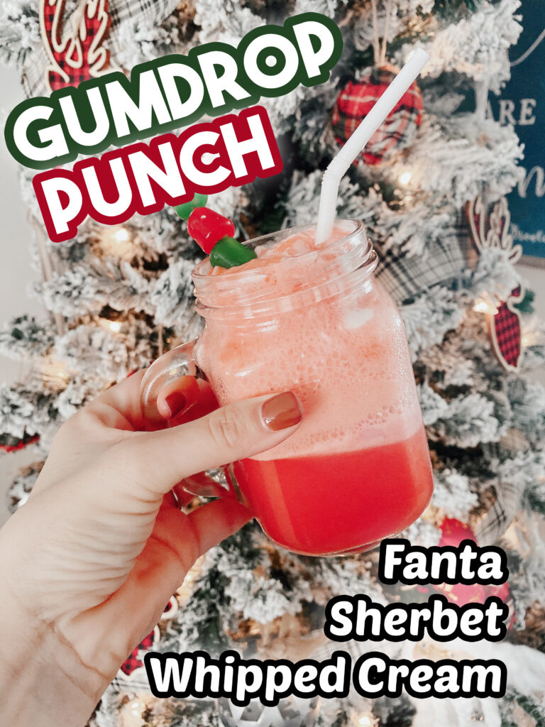 This Gumdrop Punch is my kids new favorite Christmas treat. It's super fun to make for a holiday movie night with just 3 ingredients. #drinks #christmas #recipe #fanta #sherbet #christmasdrink