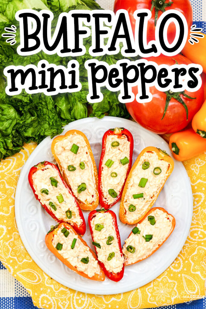Quick and delicious appetizer recipe - Buffalo Stuffed Peppers are made with sour cream, cheeses, buffalo sauce and peppers. #recipes #appetizers