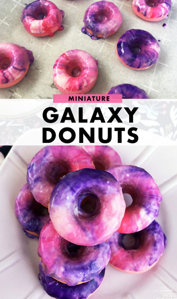 Miniature galaxy donuts - adorable pink and purple swirl donuts that taste yummy.