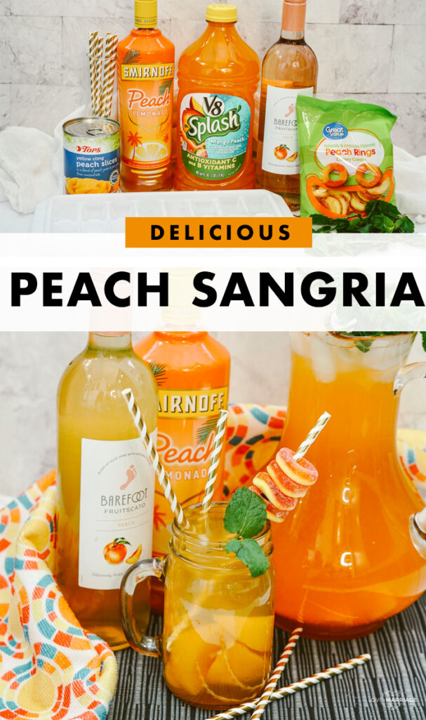 Peach Sangria - The Easiest Recipe with 4-Ingredients. Such an epic Summer cocktail recipe that takes minutes to make. #drinks #recipes 