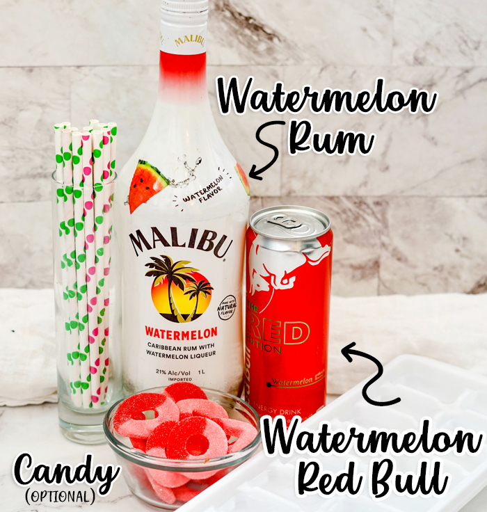 Ingredients for Spiked Watermelon Red Bull cocktail recipe
