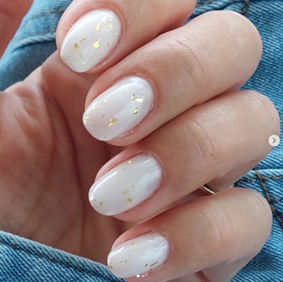 White Nails - white mani with gold flakes