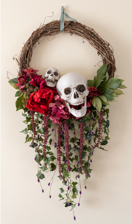 Bones and Blossoms Skeleton Wreath - 12 DIY Halloween Wreath Ideas