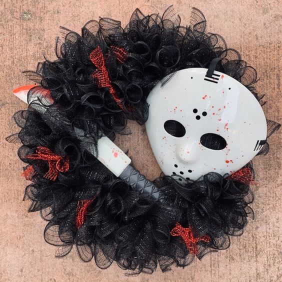Creepy Jason Mask Halloween Wreath 