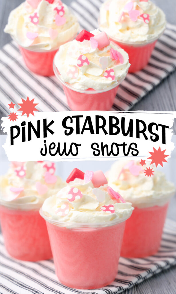 The yummy nostalgic flavor of everyone's favorite Starburst color in a jello shot. These Pink Starburst Jello Shots are made with only 3 ingredients plus toppings. You can make these with or without alcohol.