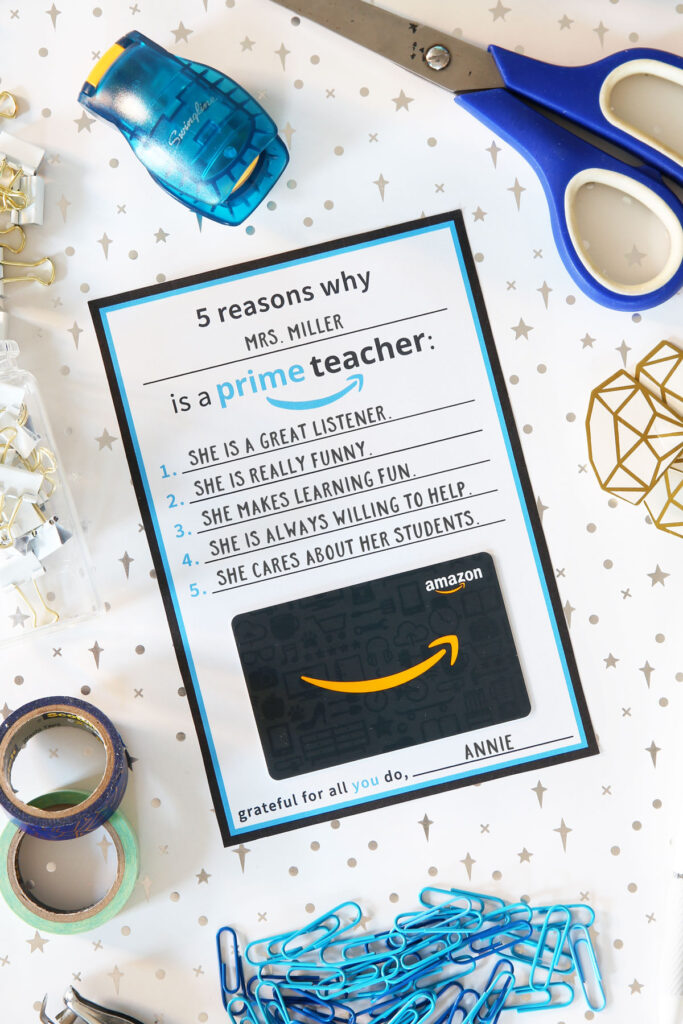 Teachers Amazon Gift Card printable