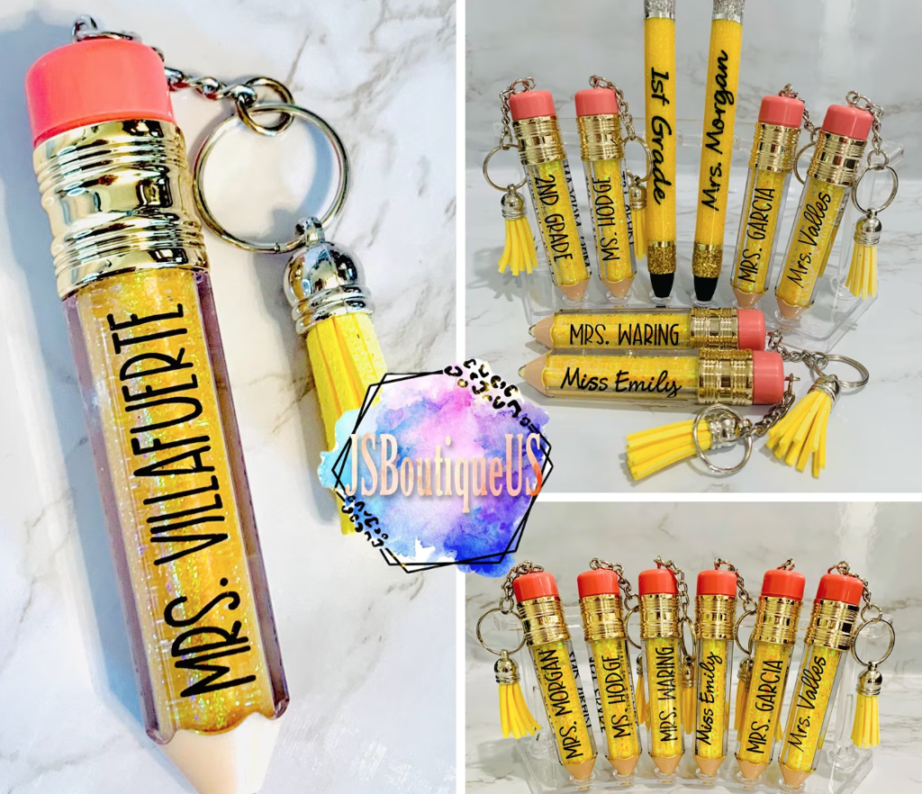 Cute personalized teacher keychain. Sweet end of the year teacher gifts!