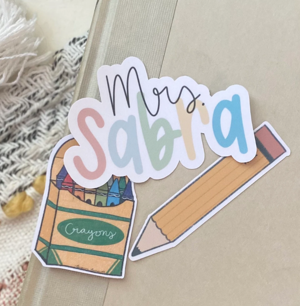 Personalized Teacher Name Sticker - cute end of year teacher gifts!