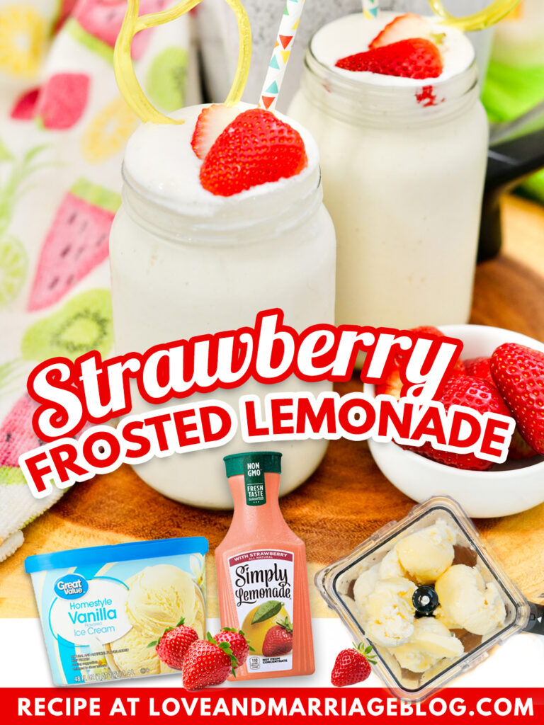 Easy three-ingredient Frosted Strawberry Lemonade recipe. Yummy summer drink for kids and adults.