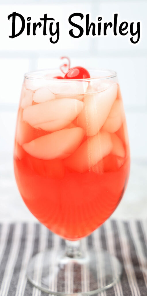 This yummy Ginger Dirty Shirley featuring vodka and grenadine is a grown-up twist on the classic Shirley Temple drink.