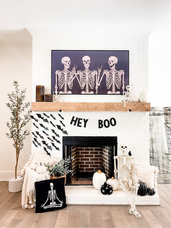 Rock-n-Roll Skeleton Halloween Mantle idea