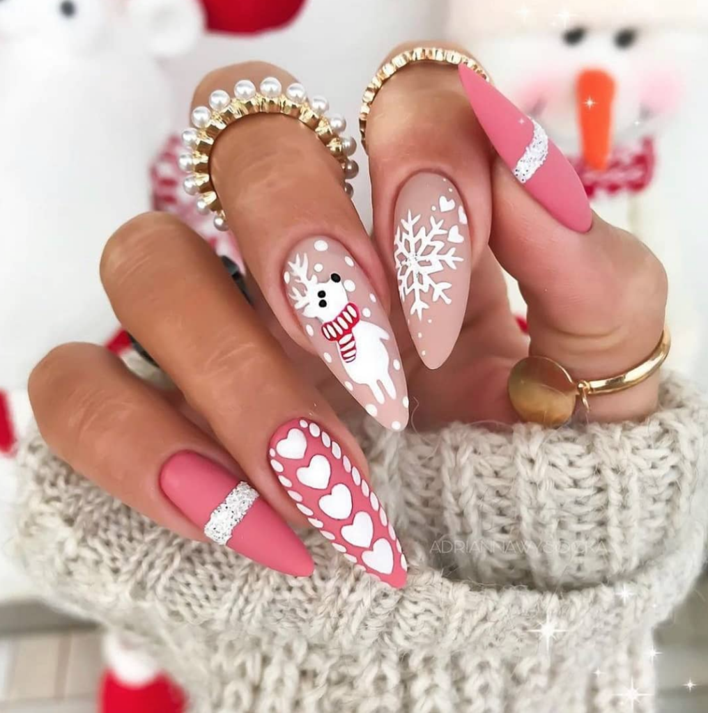 Pink and White Instagram Worthy Christmas Nails