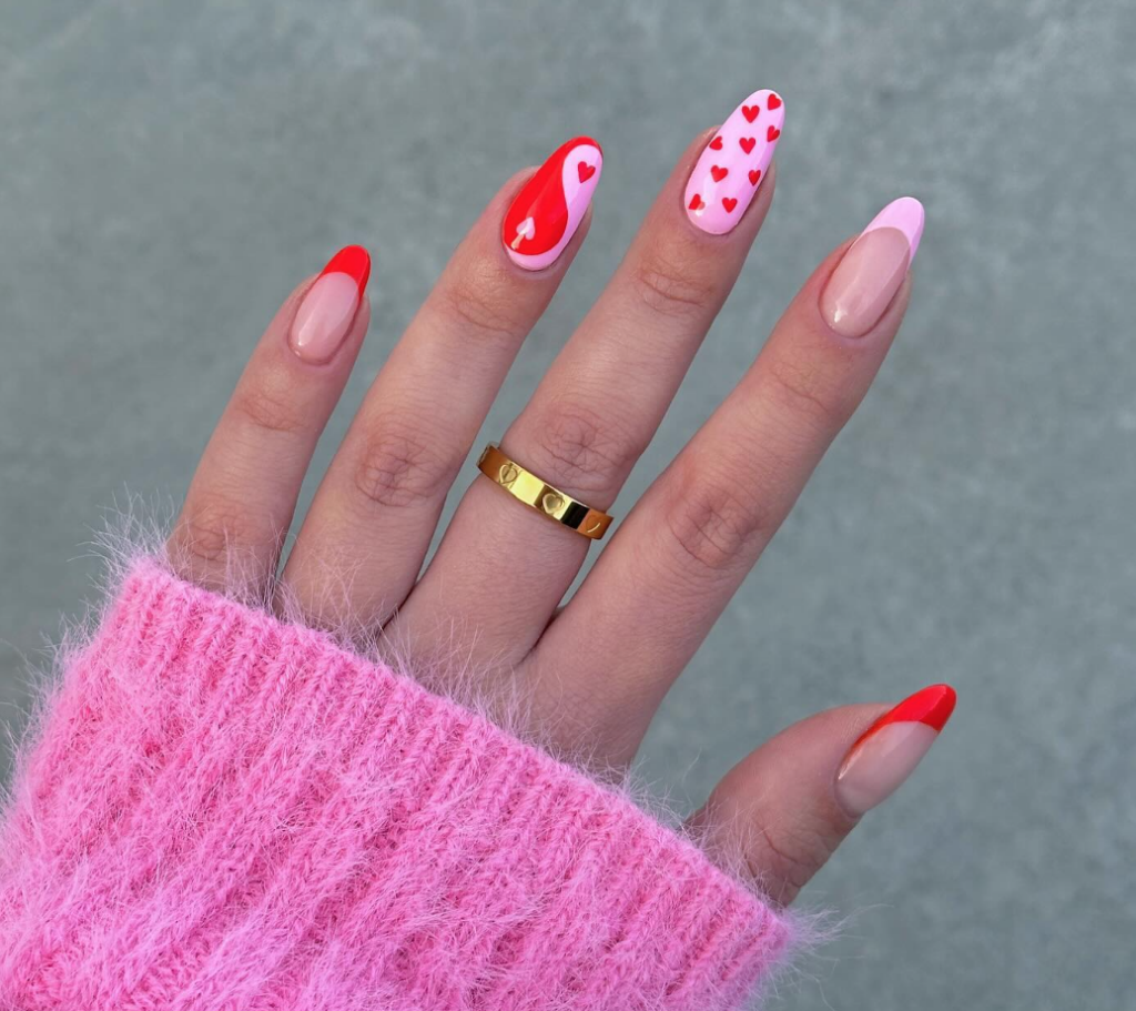 Valentines Nails - Pink and Red Hearts