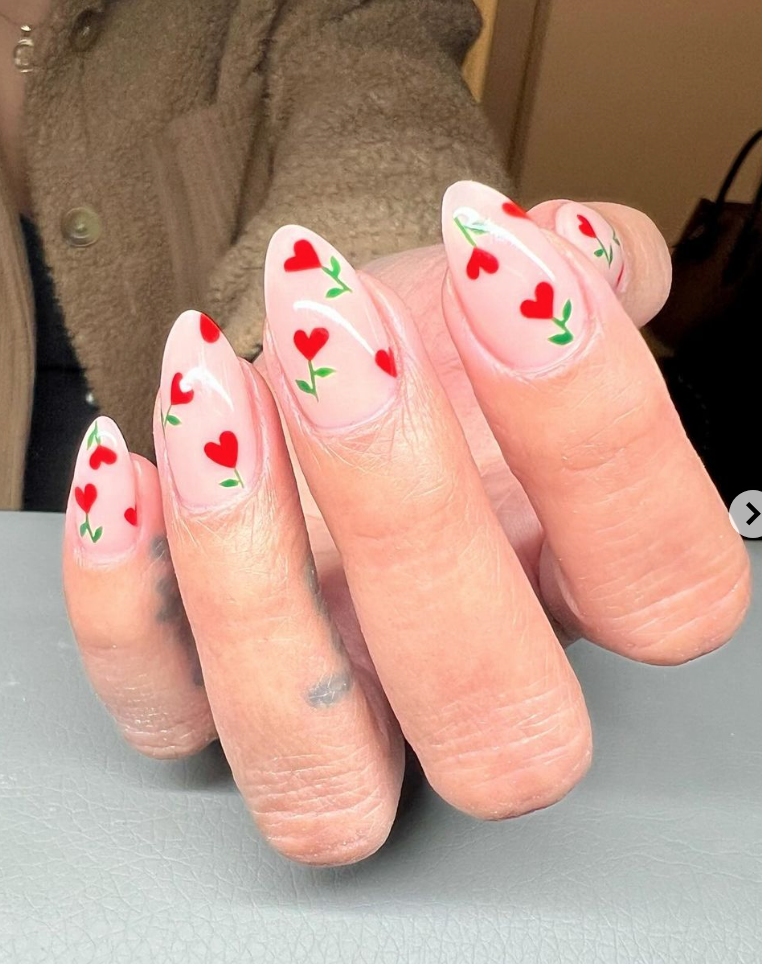 Cherry Roses - Valentines Day Nails