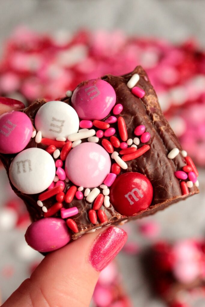 Festive M&M Fudge - Valentine's Day Desserts
